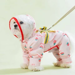 Дощовик для собак Hipidog Strawberry L з капюшоном та принтом, Рожевий (HPDSTRB12)