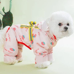 Дощовик для собак Hipidog Strawberry L з капюшоном та принтом, Рожевий (HPDSTRB12)