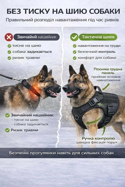 Без бренда Шлея-жилет для прогулянок та тренувань собак з ручкою контролю, регульованнням ременю, металевими фастексами розмір L для великих і середніх порід