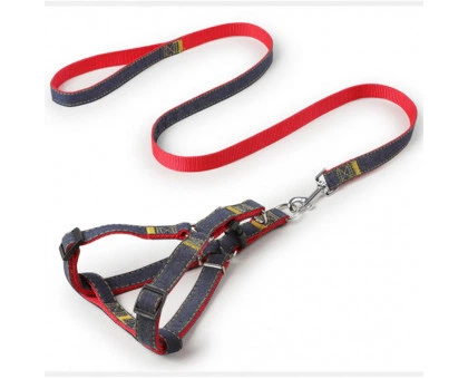 Шлея з повідцем AnimAll для собак HJ-LH 215 Denim leash Red 15х1200мм