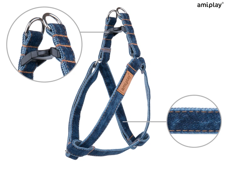 Шлейка для собак Amiplay Denim XL 50-95 * 2,5 см — темно-синя