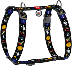Шлея для собак Collar анатомічна Н-подібна WAUDOG Nylon з QR-паспортом, пластиковий фастекс, S, Ш 15 мм, A 30-40, B 30-50 малюнок "NASA" (5609)