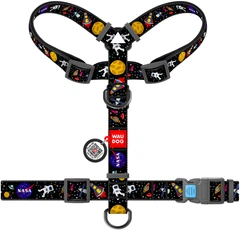 Шлея для собак Collar анатомічна Н-подібна WAUDOG Nylon з QR-паспортом, пластиковий фастекс, S, Ш 15 мм, A 30-40, B 30-50 малюнок "NASA" (5609)