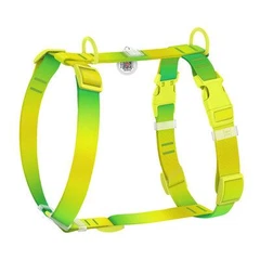 Шлея для собак анатомічна Н-подібна WAUDOG Nylon Recycled салатовий градієнт, S (стрічка 15 мм; шия 30–45 см; груди 35–45 см), пластиковий фастекс, QR-паспорт, арт. 47515