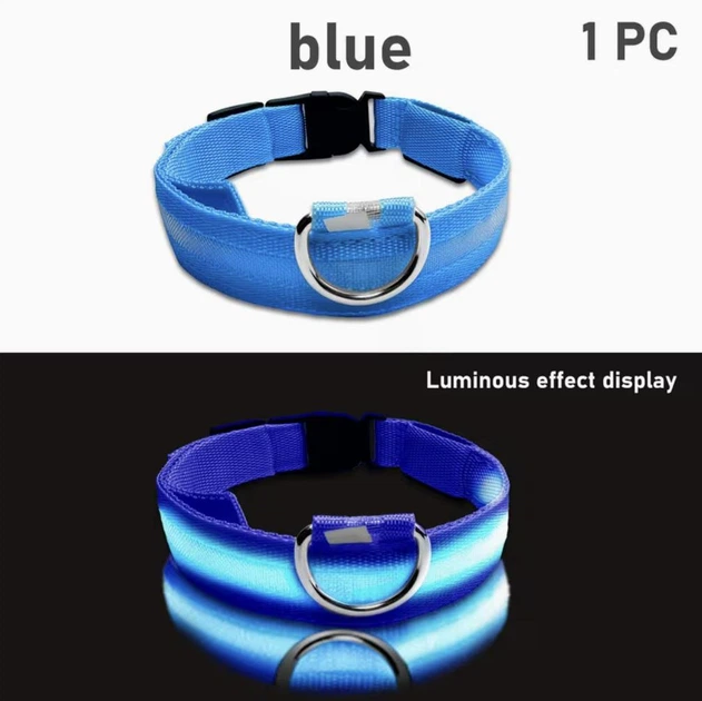Світлодіодний нашийник для собак Petify Luminous LED Collar L блакитне небо, що світиться в темряві, 3 режими світіння, видимість до 100 м, регульований 41-54 см, поліестер, від батарейки, Арт. XN4074