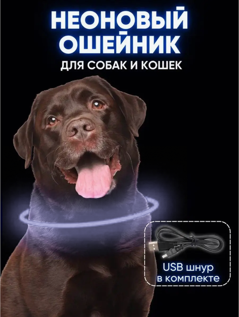 Grand Led Нашийник для собак світлодіодний колір Білий (холодне + тепле свічення) розмір 35 см