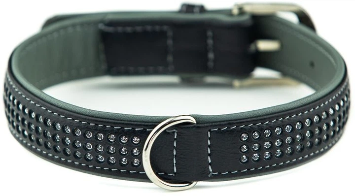 Шкіряний нашийник зі стразами для собак Pacific Deluxe Collar Nobby M-L: 25-28 мм, Д 52 см, ОШ 41-49 см Сірий