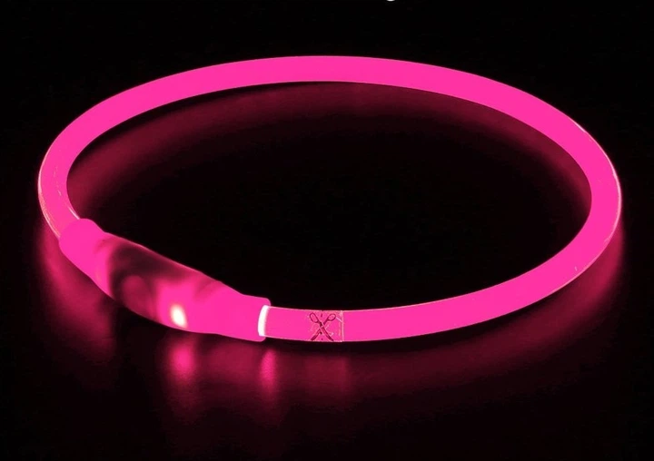 Lock Mat LED нашийник для собак світиться з кабелем USB з регулюванням 70 см Рожевий