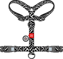 Шлея для собак анатомічна Н-подібна WAUDOG Nylon з QR-паспортом, малюнок "Зебра", пластиковий фастекс, S, Ш 15 мм, A 30-45 см, B 36-45 см (343-0055collar)