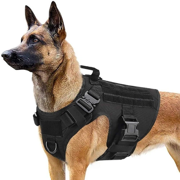 Без бренда Шлейка для собак Harness K9 Long, металева пряжка фастекс і система MOLLE, М (62-84 см) Чорний (076М-ВLАСК)