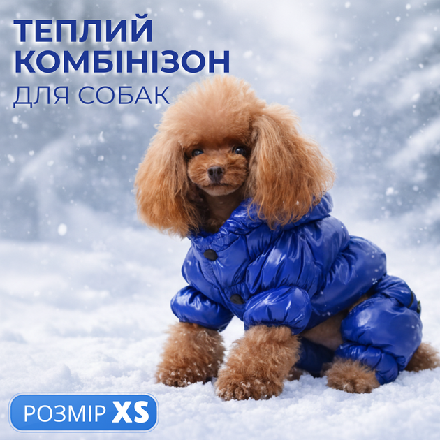 Без бренду Теплий зимовий комбінезон для собак на флісі розмір XS синій спинка 18 см обхват 32 см