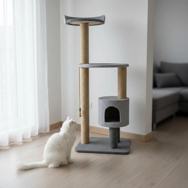 Без бренду Стійка кігтеточка для котів, кішок з будиночком гамаком 140 * 60 * 50см