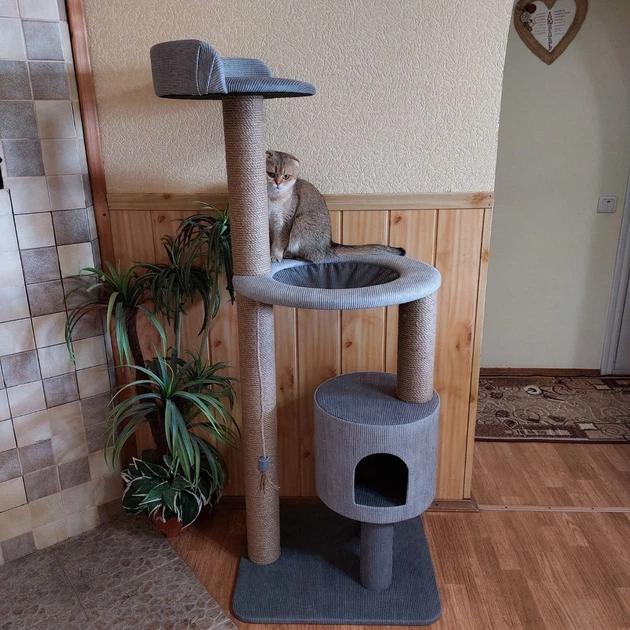 Без бренду Стійка кігтеточка для котів, кішок з будиночком гамаком 140 * 60 * 50см