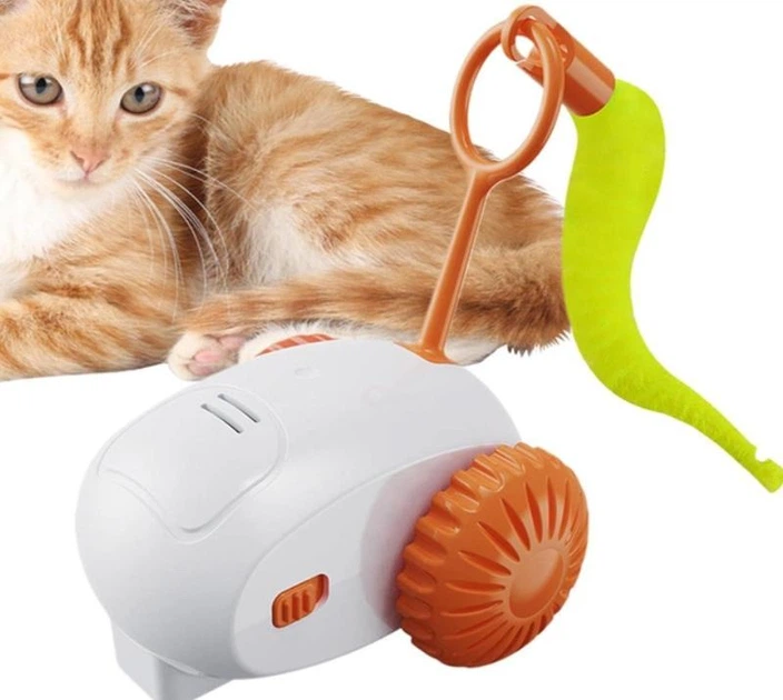 And Іграшка мишка для котів рухома машинка з пір'ям Drift Pet Toy Car EG-611 Помаранчева
