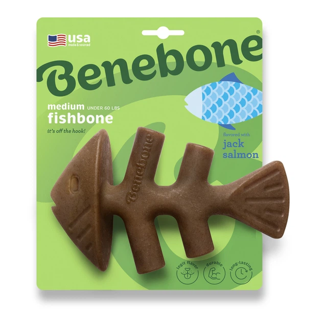 Benebone Fishbone Salmon іграшка міцна для гризіння Рибна кістка зі смаком лосося розмір М для собак до 27 кг 420300