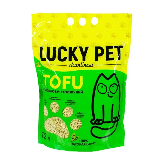 Соєвий (тофу) наповнювач для котів Lucky Pet, з ароматом лаванди, 12л (5.2 кг)