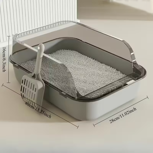 Без бренда Туалет для котів під наповнювач 40 x 28 x 16 см Сірий. Лоток для кошенят глибокий практичний з бортиками та лопаткою