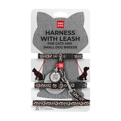 Шлея з повідцем WAUDOG Nylon Leopard XS леопард 10 мм, шия 20–30 см, груди 25–40 см, пластиковий фастекс, QR-паспорт 329-4066