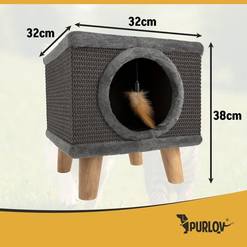 Будиночок-кігтеточка для кота Purlov 26215 з лежаком і сизалем
