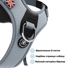 Шлея з переднім кільцем для собак що тягнуть повідець BullyBillows Hurricane Harness No Pull XS: ОШ 29-36 см, ОГ 40-58 см Сірий