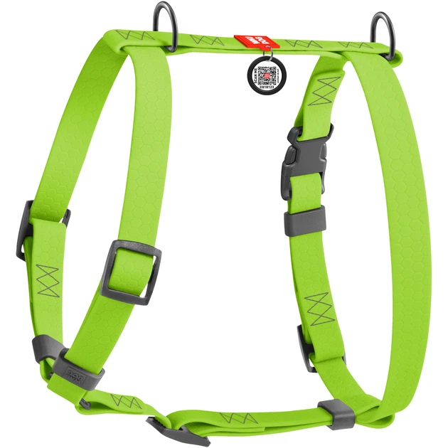 Шлея для собак водостійка анатомічна Н-подібна WAUDOG Waterproof з QR паспортом, пластикова пряжка-фастекс, салатова, розмір XL