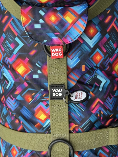 Шлея для собак водостійка анатомічна Н-подібна WAUDOG Magnet з QR-паспортом, магнітна пряжка-фастекс, хакі, розмір S