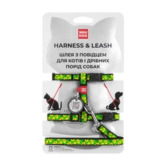 Шлея з повідцем та QR адресником WAUDOG Nylon пластикова пряжка-фастекс "Авокадо" (4823089329932)