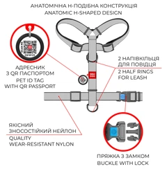 Шлея для собак анатомічна Н-подібна WAUDOG Nylon з QR паспортом, малюнок "Colors of freedom", пластиковий фастекс, розмір S (5140-4020)