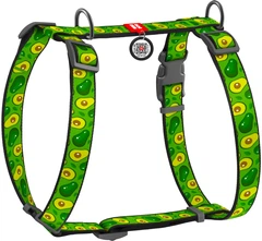Шлея для собак Collar анатомічна Н-подібна WAUDOG Nylon з QR-паспортом, пластиковий фастекс, L, Ш 25 мм, А 50-90, В 60-100 малюнок "Авокадо" (5560)