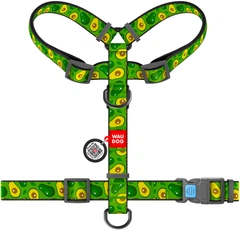 Шлея для собак Collar анатомічна Н-подібна WAUDOG Nylon з QR-паспортом, пластиковий фастекс, L, Ш 25 мм, А 50-90, В 60-100 малюнок "Авокадо" (5560)