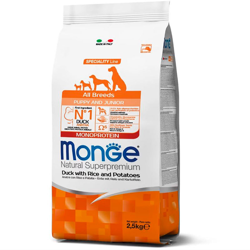 Monge Natural Superpremium All breeds Puppy and Junior Monoprotein - Сухий монопротеїновий корм з качкою, рисом та картоплею для цуценят всіх порід