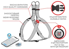 Шлея для котів та дрібних порід собак WAUDOG Nylon c QR паспортом, малюнок "Colors of freedom", пластиковий фастекс, XS, 28-40 см 10 мм (319-4020)