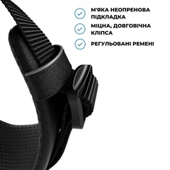 Шлея для собак з нагрудним кільцем та ручкою BullyBillows Lightweight Air Mesh Harness M: ОШ 32-47 см, ОГ 56-69 см Чорний