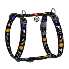 Collar Шлея для собак анатомічна Н-подібна WAUDOG Nylon з QR-паспортом, малюнок "NASA", пластиковий фастекс, L, Ш 25 мм, А 50-90, В