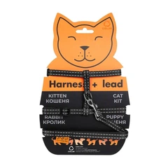 DOGextreme Шлея з повідцем Dog Extreme з нейлону для котів 10 мм х 110 см Чорний (42851 Col)