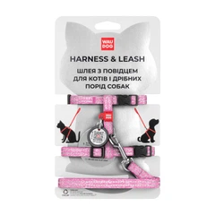 Шлей для кішок WAUDOG Re-cotton з повідцем пластиковий фастекс XS рожева (14707)