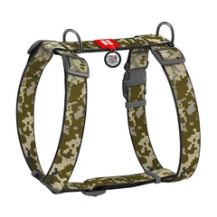 Collar Шлея для собак анатомічна Н-подібна WAUDOG Nylon з QR-паспортом, малюнок "Мілітарі", пластиковий фастекс, XL, Ш 35 мм, А 55-95 см,
