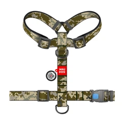 Collar Шлея для собак анатомічна Н-подібна WAUDOG Nylon з QR-паспортом, малюнок "Мілітарі", пластиковий фастекс, XL, Ш 35 мм, А 55-95 см,