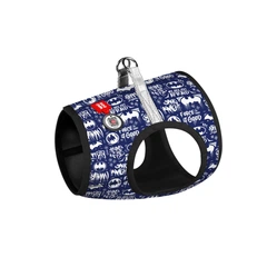 Collar Шлея для собак м'яка WAUDOG Clothes з QR паспортом, малюнок "Бетмен біло-блакитний", XS1, В 24-27 см, С 18-20 см