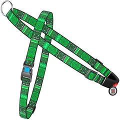 Нейлонова шлея з ручкою для собак WAUDOG Nylon з QR паспортом, з малюнком "Етно зелений", розмір L (5447)