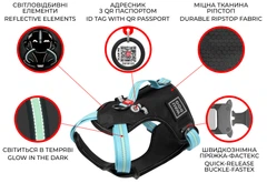 Нейлонова шлея для собак WAUDOG Nylon з QR паспортом, безпечна, металева пряжка-фастекс, розмір XL, Блакитна (52512)