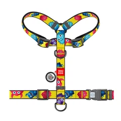 Шлея анатомічна з QR адресником WAUDOG Nylon малюнок "Мохнаті монстри" S (4823089376653)