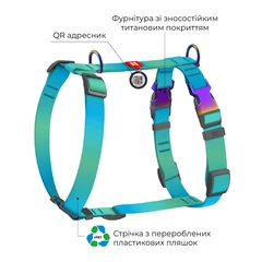 Шлея анатомічна з QR адресником WAUDOG Nylon Recycled малюнок "Блакитний Градієнт" L (4823089365398)