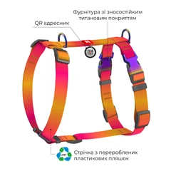 Шлея анатомічна з QR адресником WAUDOG Nylon Recycled малюнок "Помаранчевий Градієнт" M (4823089365374)