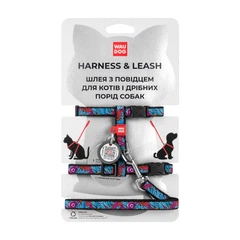 Collar Шлея з повідцем для котів WAUDOG Nylon з QR паспортом, малюнок "Літо", пластиковий фастекс, Ш 10 мм, В 25-40 см, С 20-30 см
