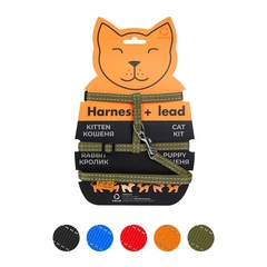 DOGextreme Шлей Dog Extreme з нейлону для котів з повідцем (ширина 10мм, А:20-30см, В:25-40см, длина 110см) хакі