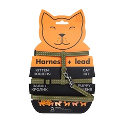 DOGextreme Шлей Dog Extreme з нейлону для котів з повідцем (ширина 10мм, А:20-30см, В:25-40см, длина 110см) хакі