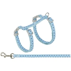 Шлей для кошек Trixie с поводком принт гороховый нейлон 28-45 см/10 мм 1.2 м голубая (4011905571782)