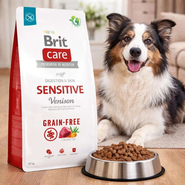 Сухий беззерновий корм Brit Care з олениною для дорослих собак усіх порід з чутливим травленням та харчовою непереносимістю, 12 кг