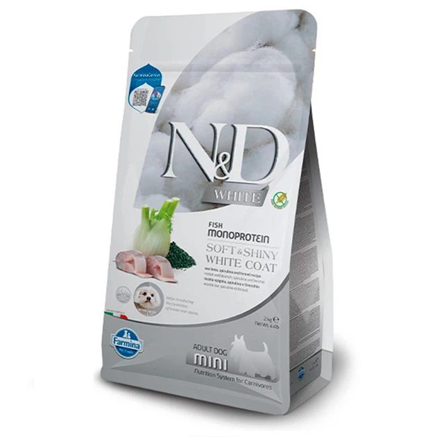 Сухий беззерновий корм Farmina N&D Grain Free White Adult MINI для собак сибас, спіруліна та фенхель 176 431